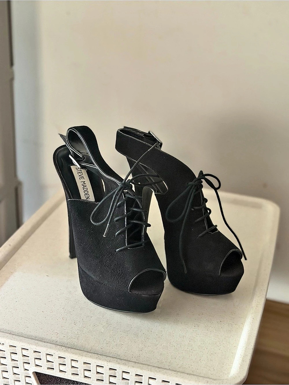 Steve Madden Black Platform Lace-Up Heels